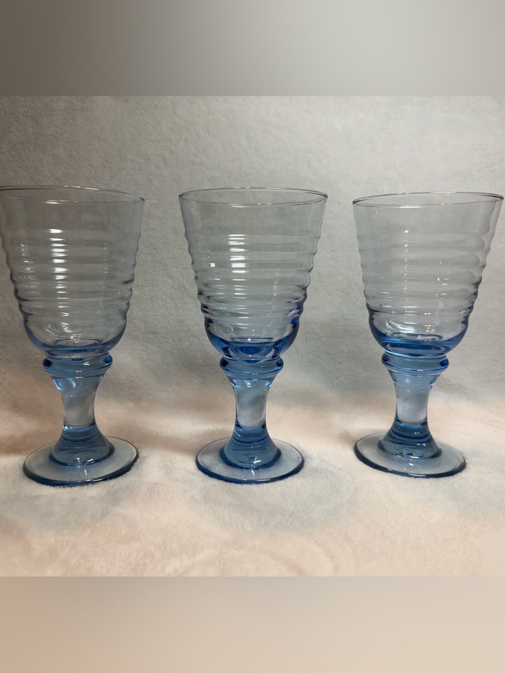 Libbey Sirius Blue Ribbed Stemmed Iced Tea Glasses Set of 3